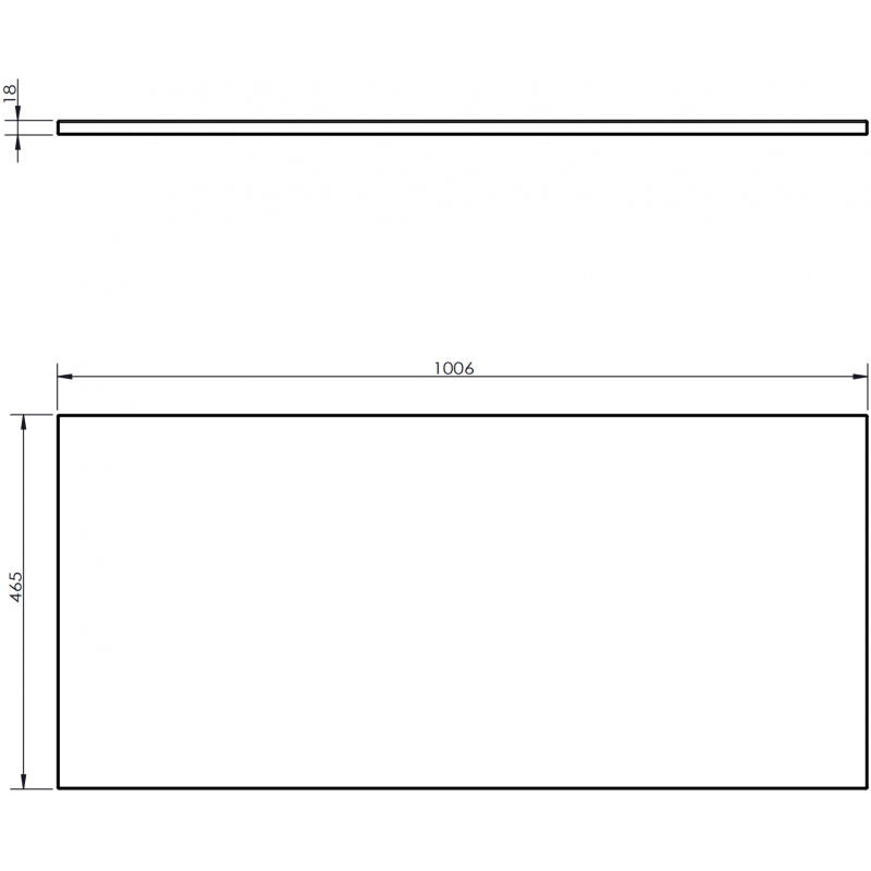 Baderomsbenk teknisk strekillustrasjon med mål 1006x465x18 mm for Mexen Uni 100 cm grå matt.