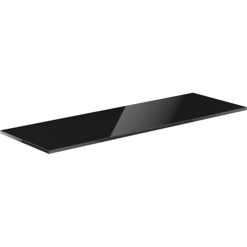 Benkeplate Bad 130 cm i svart høyglans med minimalistisk, tynn design sett fra skrå side.