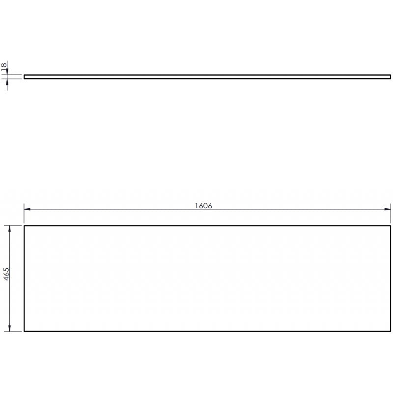 Baderomsbenk Mexen Uni 160 cm svart matt, teknisk tegning med mål fra siden og ovenfra.