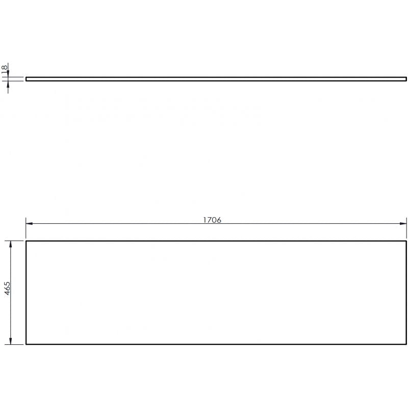 Baderomsbenk Mexen Uni 170 cm teknisk tegning med mål og rektangulær form.