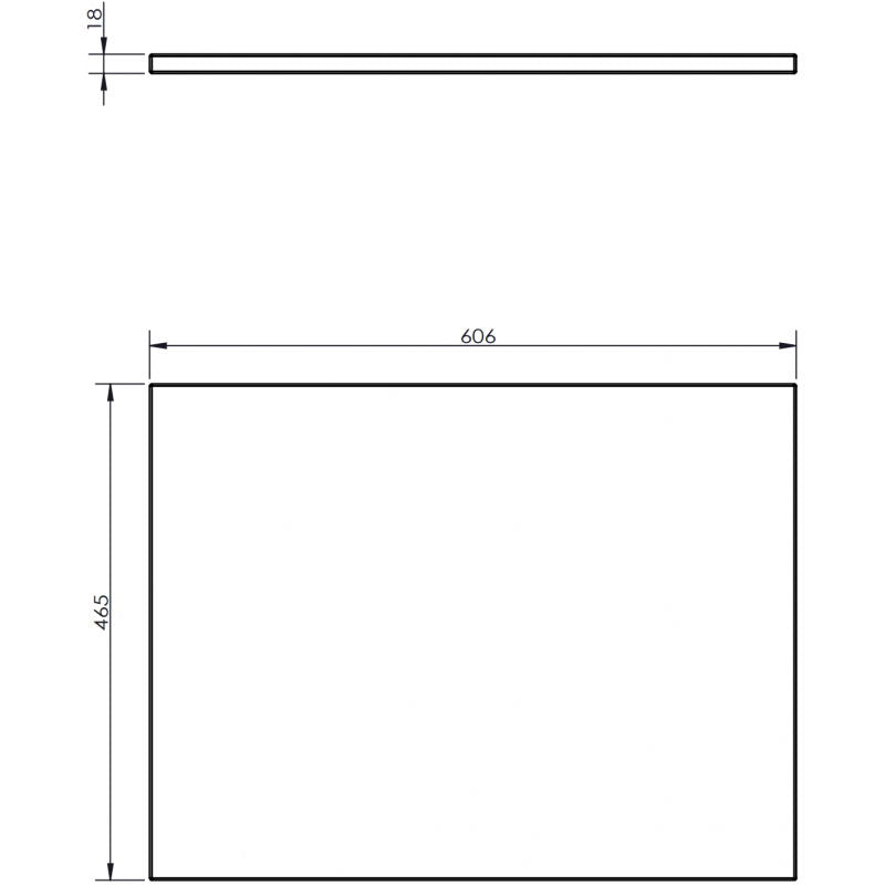 Baderomsbenk Mexen Uni 60 cm teknisk tegning med mål 606x465x18 mm.