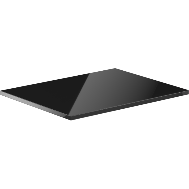 Benkeplate Bad 70 cm i svart høyglans fra Mexen Uni, sett fra skrå vinkel med reflekterende overflate.