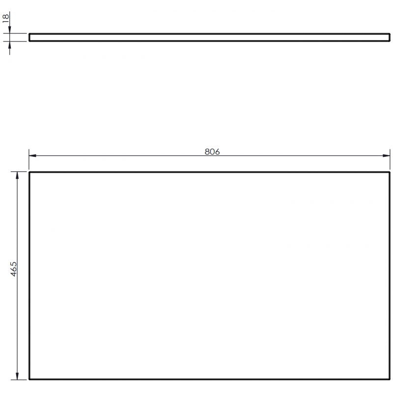 Baderomsbenk Mexen Uni 80 cm valnøtt, teknisk tegning med mål 806x465x18 mm.