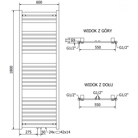 Håndkletørker Uran 1800 x 600 mm, 900 W, Krom