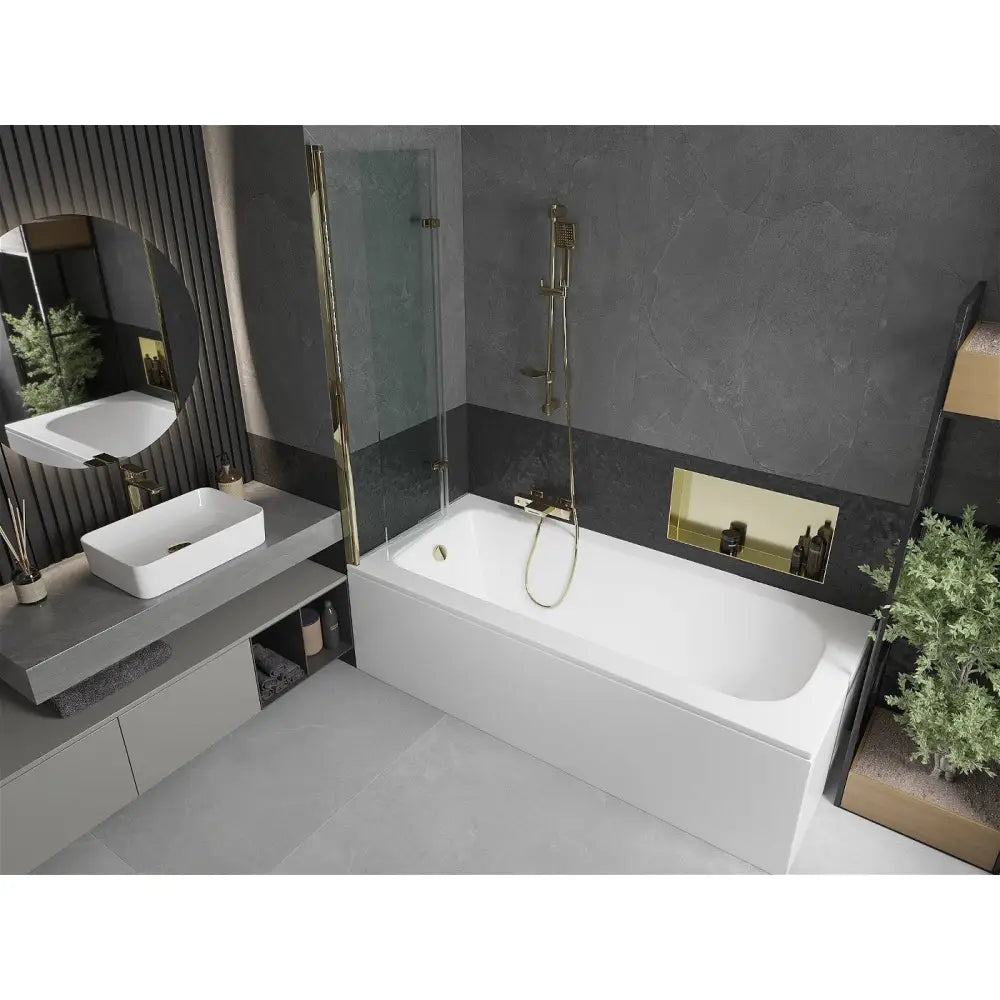 Mexen Vega Rektangulært Badekar 180x80 Cm med Kabinett og To-panels Skjerm 100 Cm Gjennomsiktig Gull - 550118080x