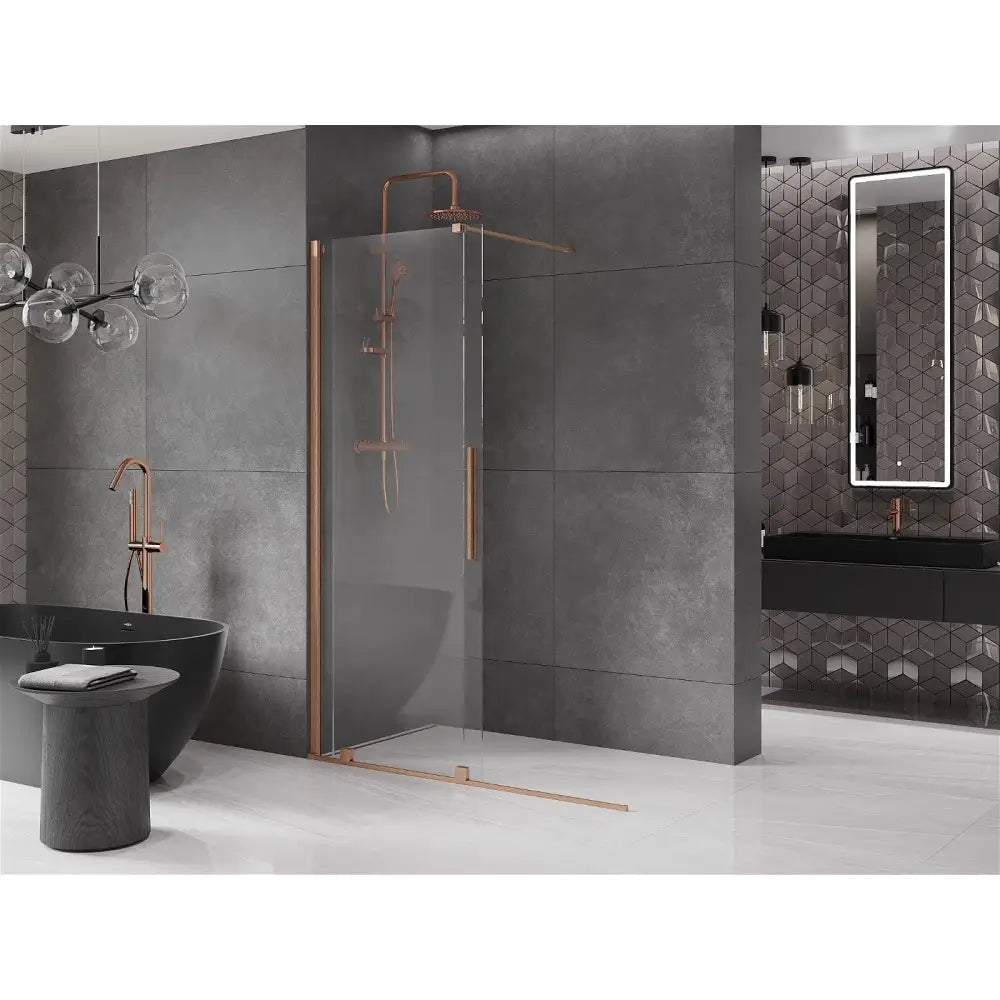 Dusjvegg Skyvbar 150x200 Cm Gjennomsiktig 8 Mm Børstet Kobber