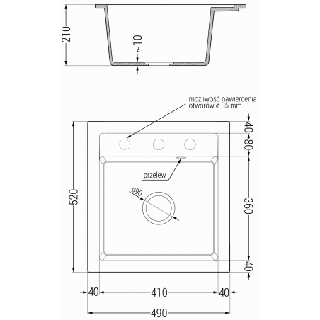 Vito Kjøkkenvask 1 Kum 520 x 490 mm, Beige, Vannlås Svart - 6503521000-69-B