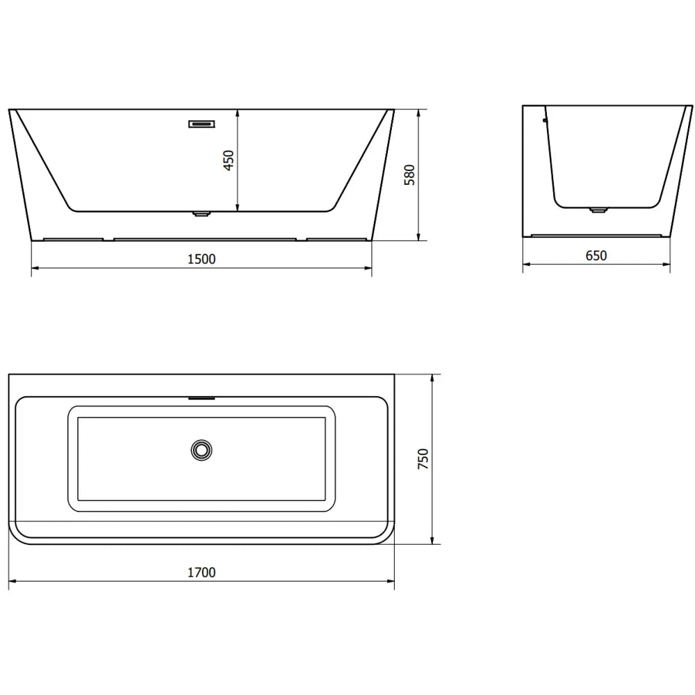 Mexen Volta Frittstående Badekar mot Vegg 170x75 Cm Hvit/svart Overløp Krom