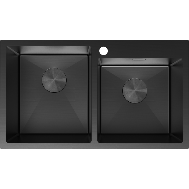 Kjøkkenvask i stål Mexen Xorin 780 x 450 mm, matt svart, dobbel kum sett ovenfra.