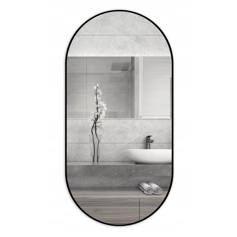Ovalt Speil 80x40 Med Smal Aluminiumsramme i Loftstil - 1