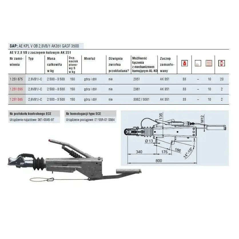 Påløpsbrems Tilhenger Al-ko 3500kg v 2.8vb1 Ak351