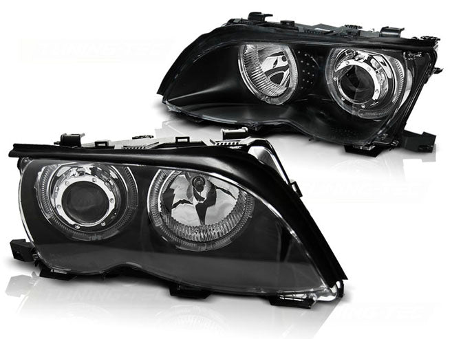 Frontlykter BMW E46 09/2001–03/2005 LED Angel Eyes svart LPBMG3