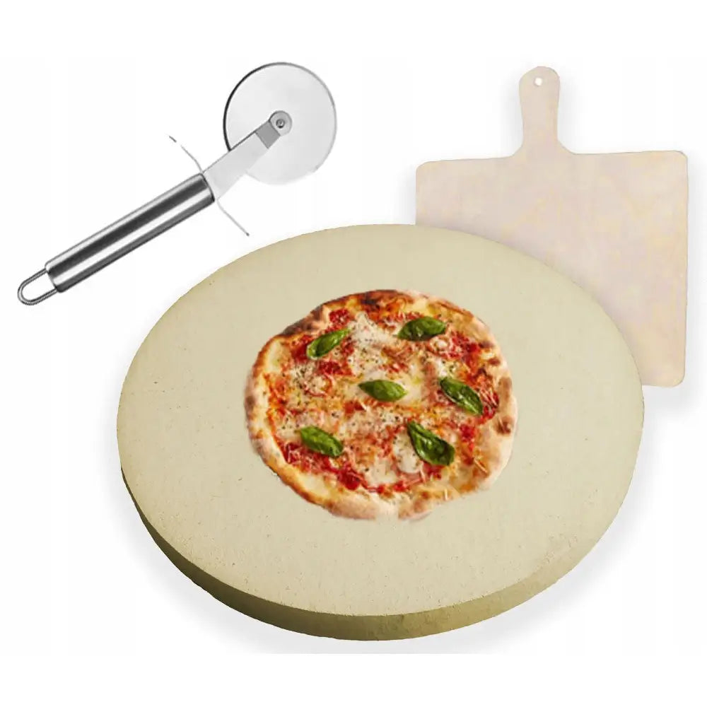 Pizzastein i Skamott 35 Cm + Spade + Kniv Set - 1