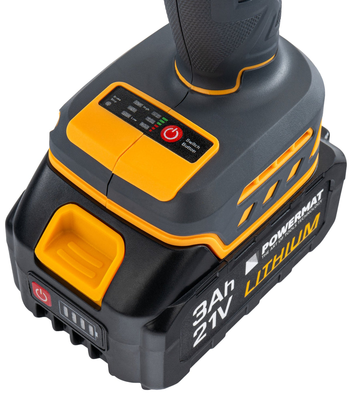 Powermat batteridrevet muttertrekker 21 V med børsteløs motor og LED-lys, vinklet