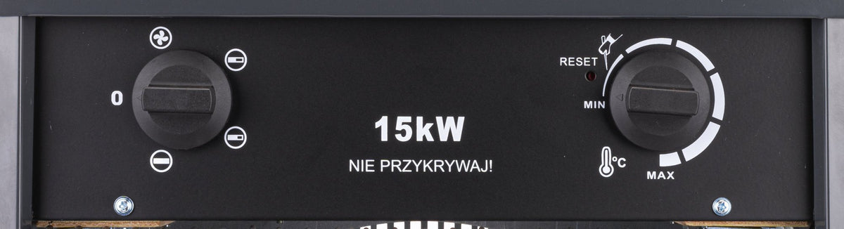 Elektrisk byggvarmer Powermat 15 kW vist på hvit bakgrunn