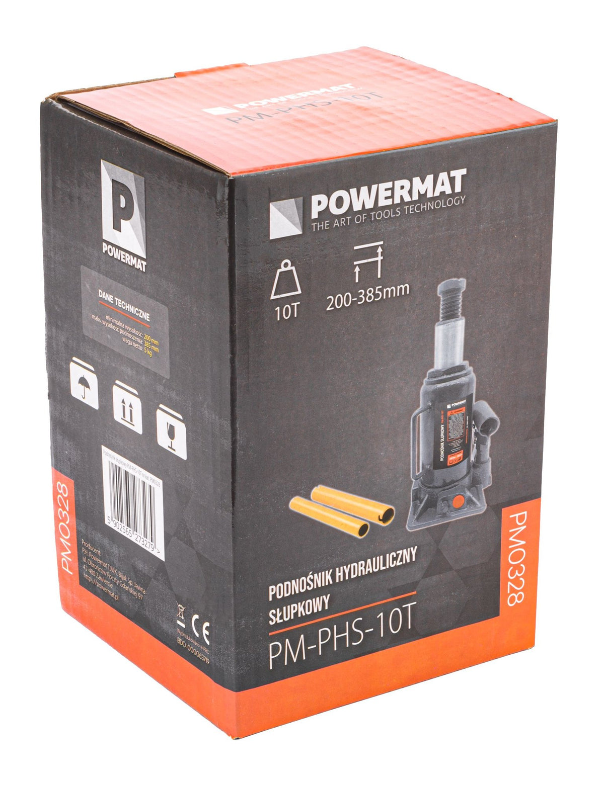 Powermat hydraulisk flaskejekk PM-PHS-10T 10 tonn sett forfra