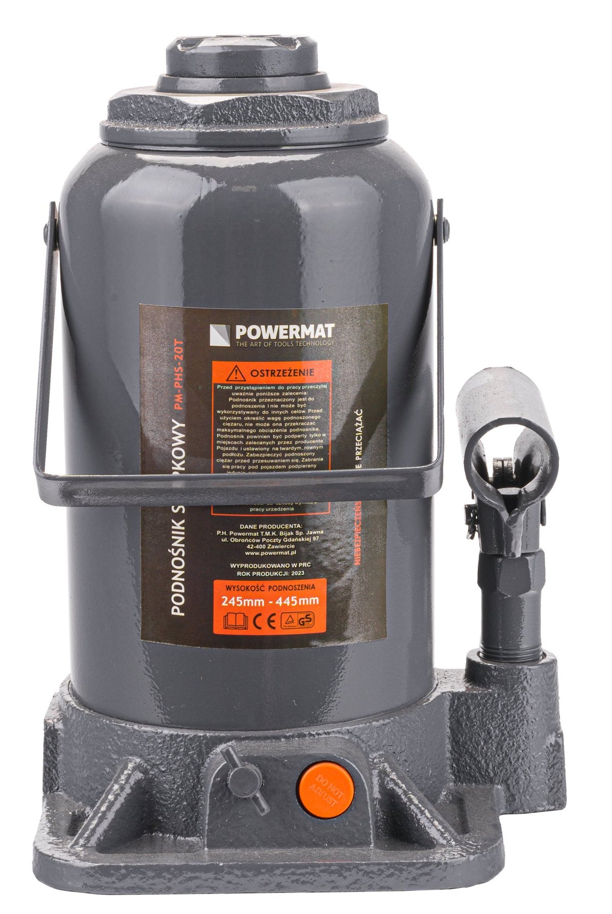 Powermat hydraulisk flaskejekk 20 tonn, produktbilde på hvit bakgrunn