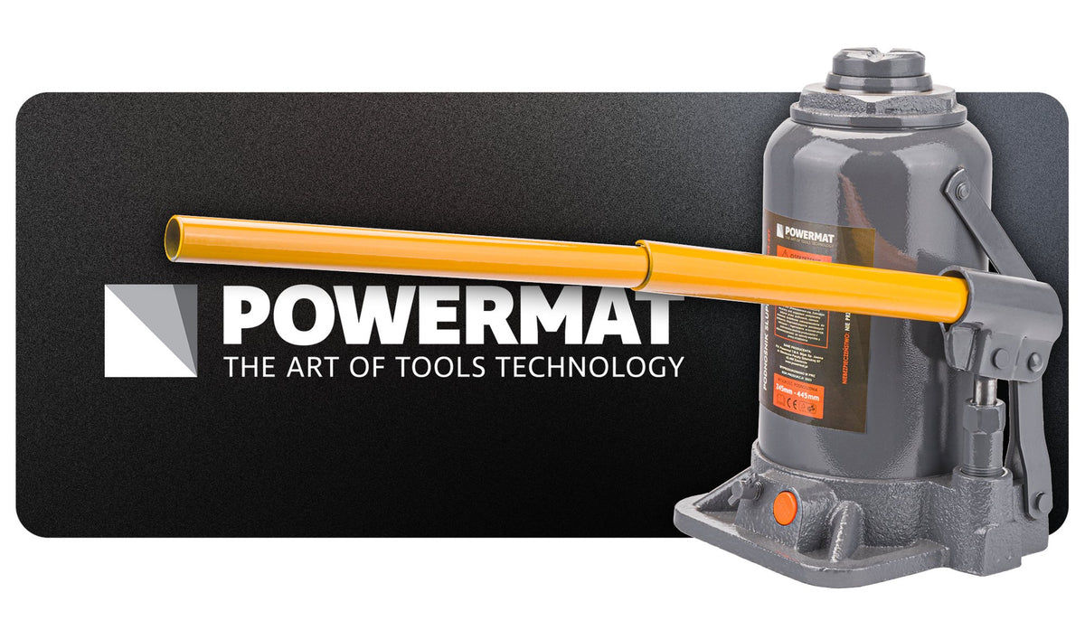 Powermat hydraulisk flaskejekk 20 tonn med pumpearm, produktbilde