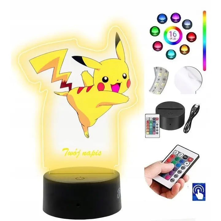 Pokémon Pikachu Uv Skrivebordslampe Led-statue Med Din Egen Tekst Og Fjernkontroll Plexido - 1