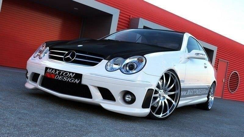Mercedes CLK W209 AMG-look bodykit med frontstøtfanger og sideskjørt, skrå vinkel