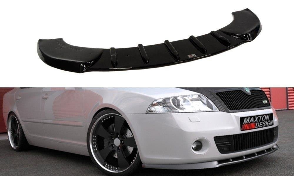 Frontsplitter i blank sort ABS til Skoda Octavia RS Mk2, sett forfra