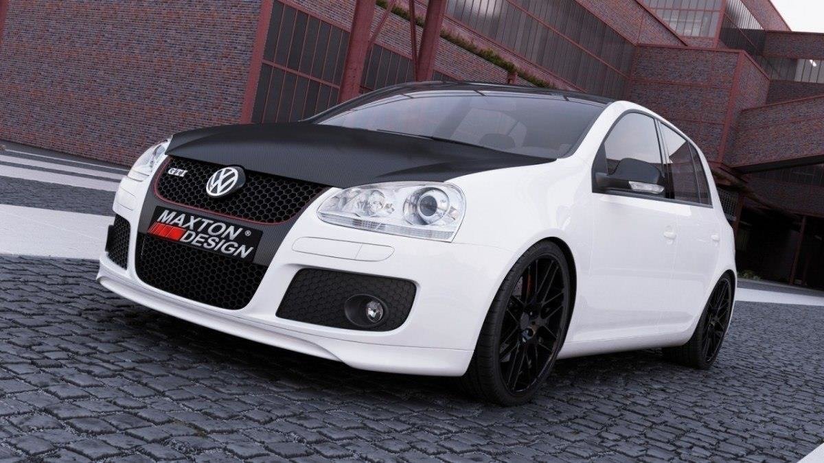 Frontspoiler i blank sort ABS til VW Golf V GTI, sett forfra