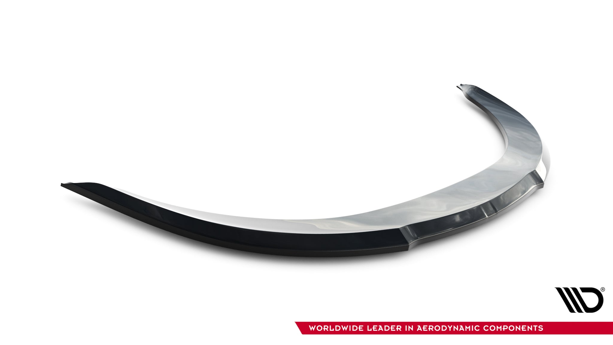 Front splitter Audi S6 C5 1999-2003 V2, sort og blank, sett skrått ovenfra på hvit bakgrunn.