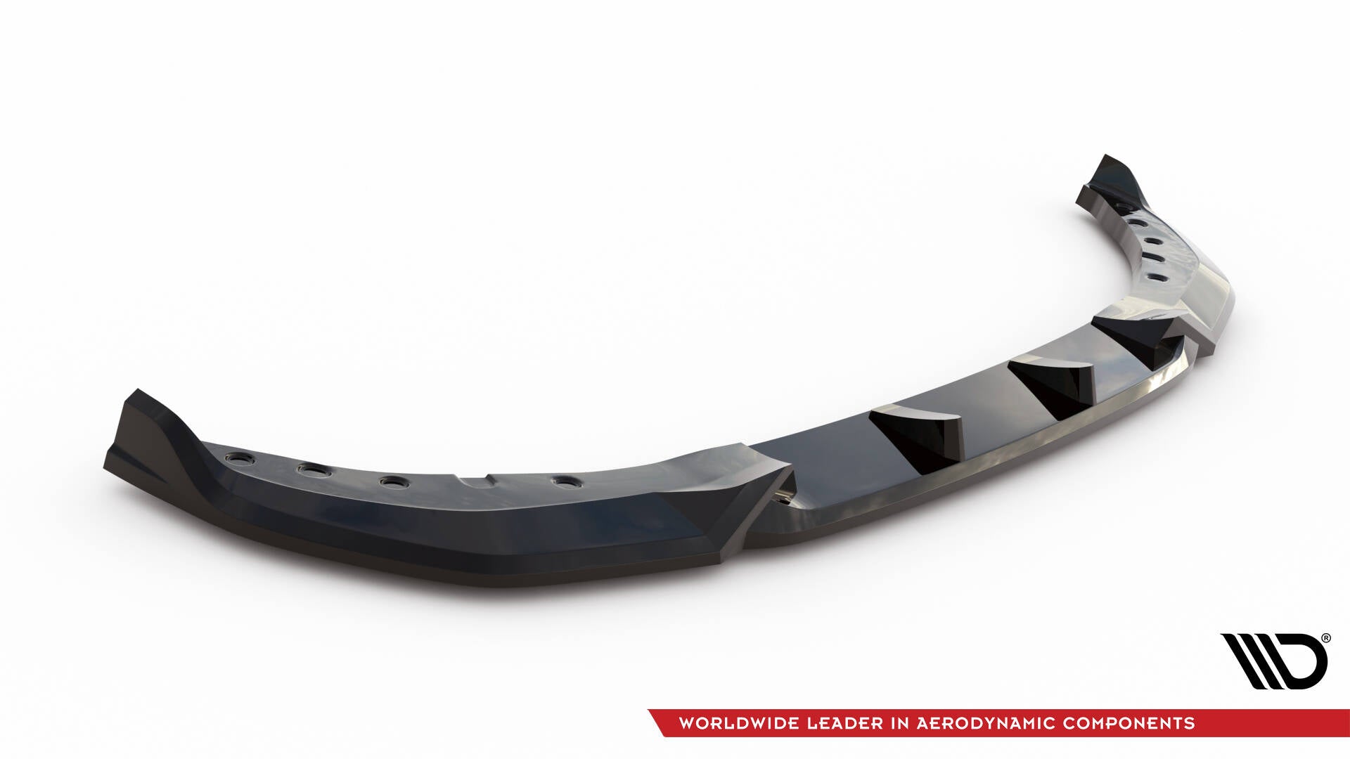Front splitter til BMW 3-serie G20/G21 Facelift i sort blank plast med markerte vinkler.