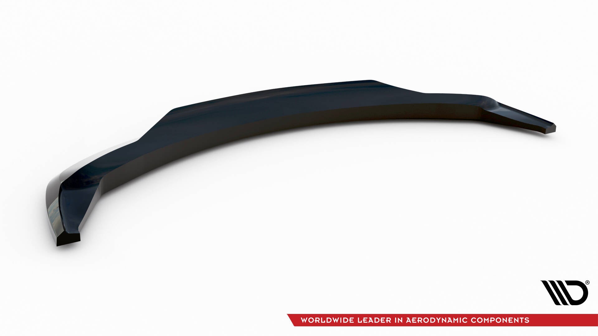 Front lip for BMW 7 E65, sort og blank spoiler med skarpe kanter, skrå vinkel mot hvit bakgrunn.