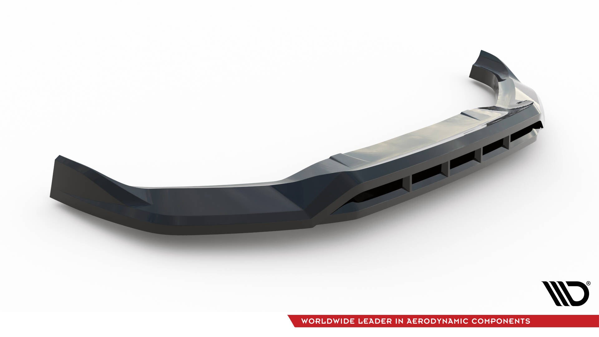 Front splitter til BMW X1 M-Pakke U11 i sort, blank plast med markante kanter og luftkanaler.