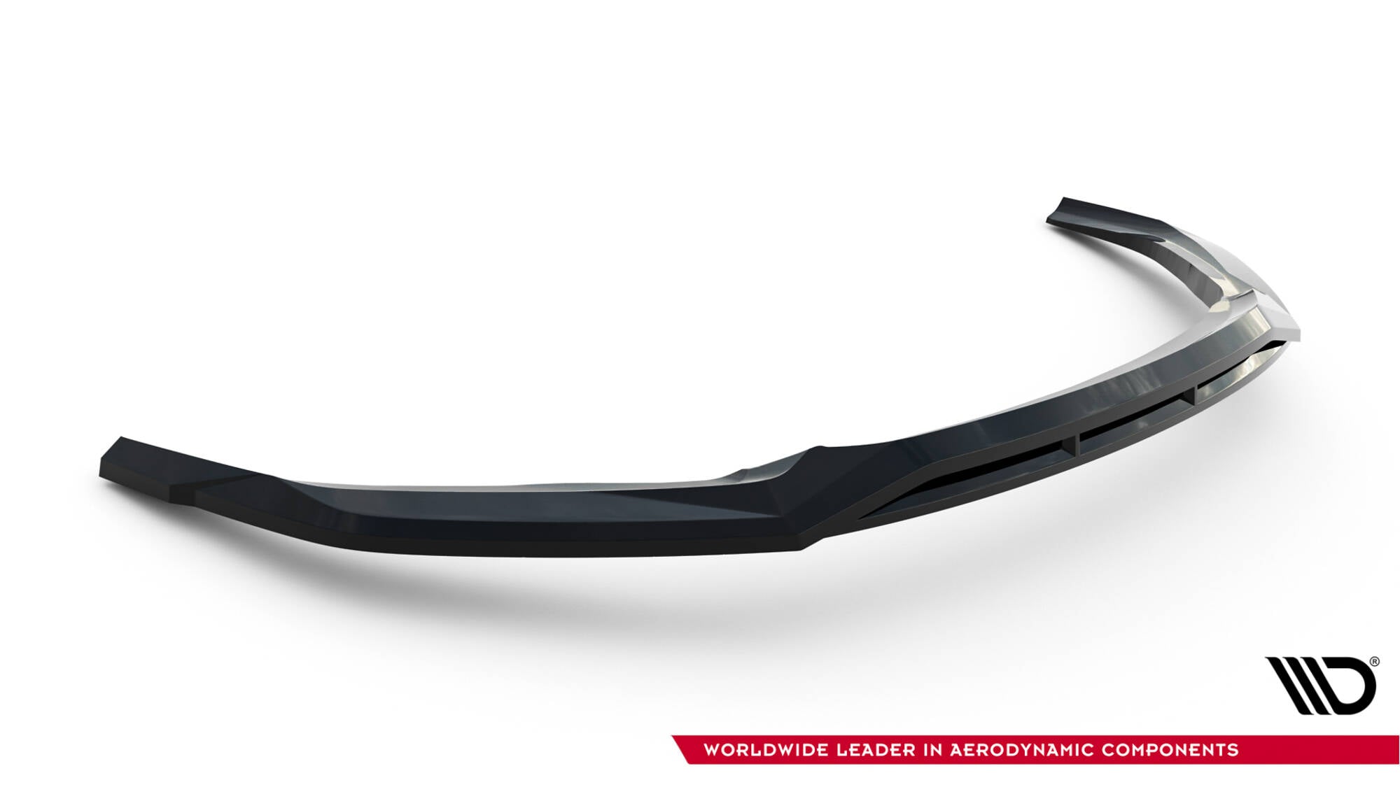Front splitter til Lexus RX F-Sport MK5, svart glanset plast med luftspalter sett fra skrå vinkel.