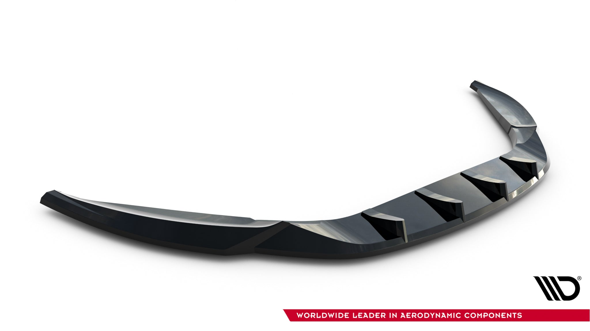 Front lip til Maserati Ghibli Modena MK3 Facelift, svart glanset spoiler med aerodynamiske utstikkere.