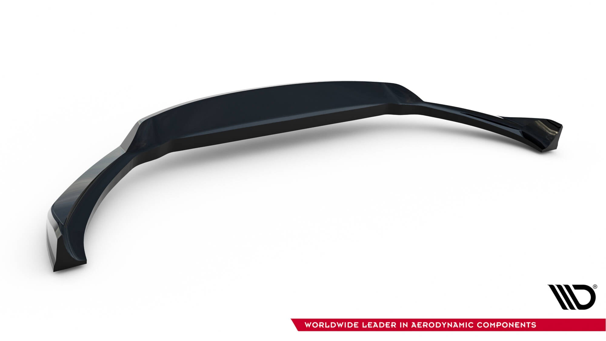 Front lip til Maserati Levante GT MK1 Facelift, svart og blank med buet form, sett i fugleperspektiv.