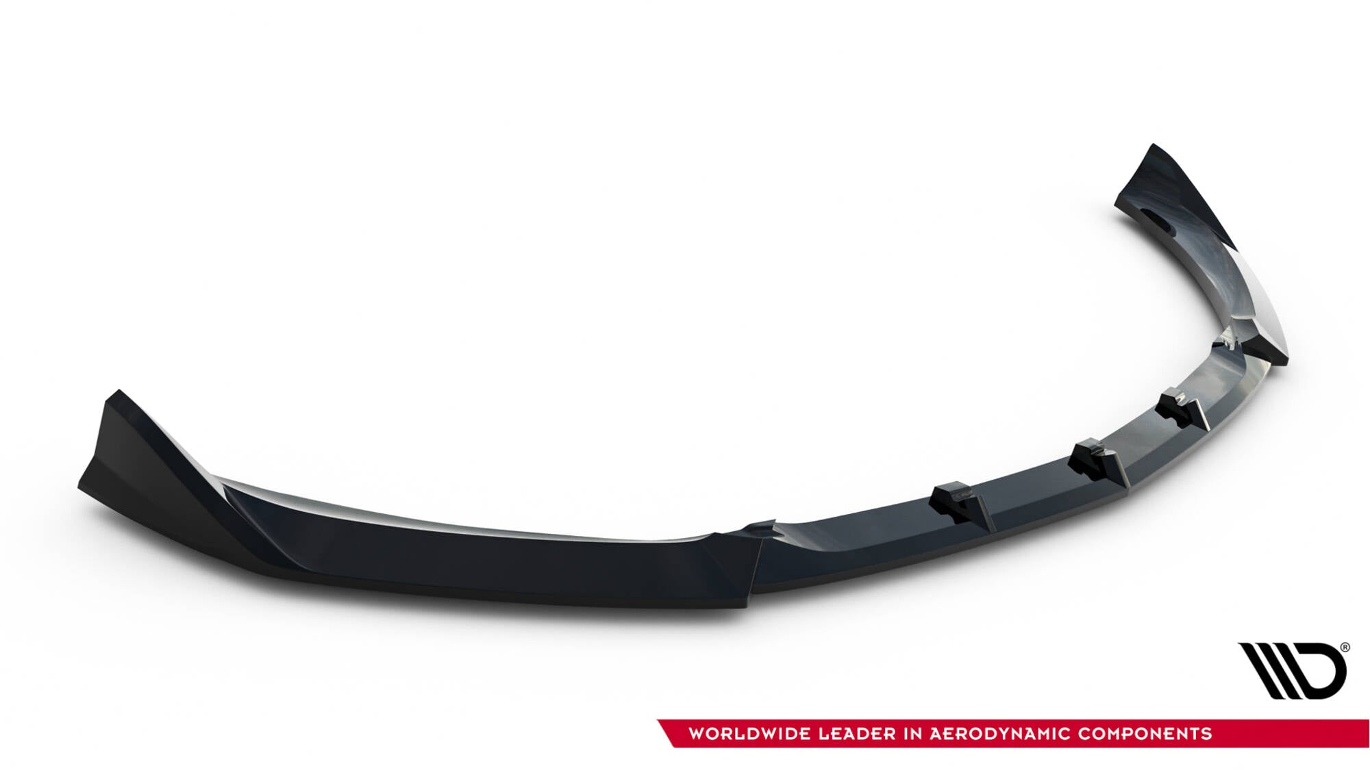 Spoiler til Mercedes GT C C190 Facelift, svart plast med markerte kanter og fester, sett skrått forfra.