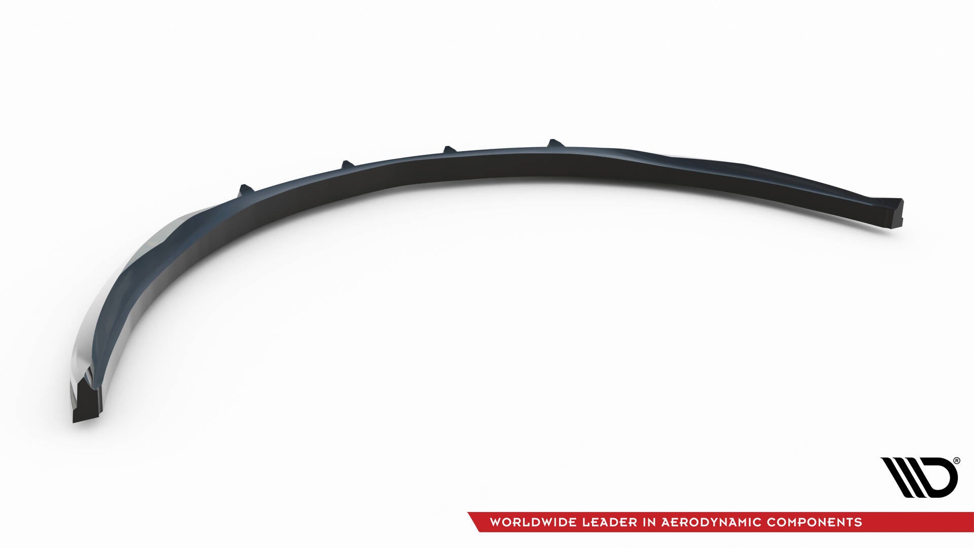 Front lip for Opel Cascada, svart buet plastspoiler sett skrått ovenfra med forhøyninger.