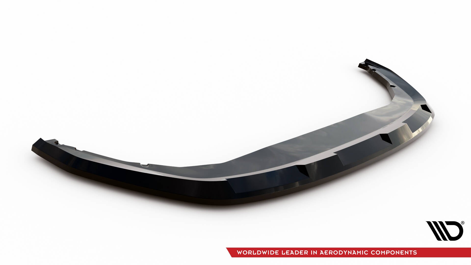 Front splitter til Renault Austral Iconic med blank svart finish og kantet design, vist fra skrå overside.