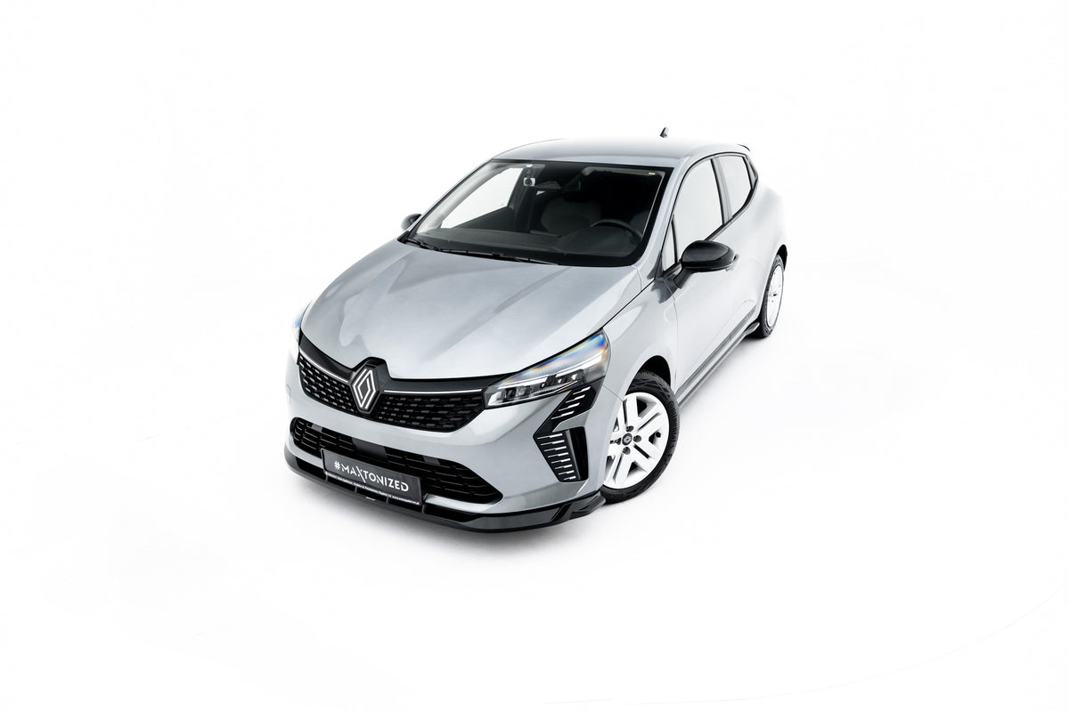Nærbilde av frontsplitter i Gloss Black for Renault Clio Mk5 Facelift