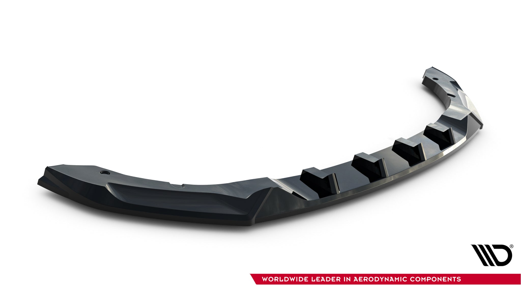 Frontspoiler til Renault Megane E-Tech Electric MK1 i sort, glanset plast med vinger og hevede seksjoner.