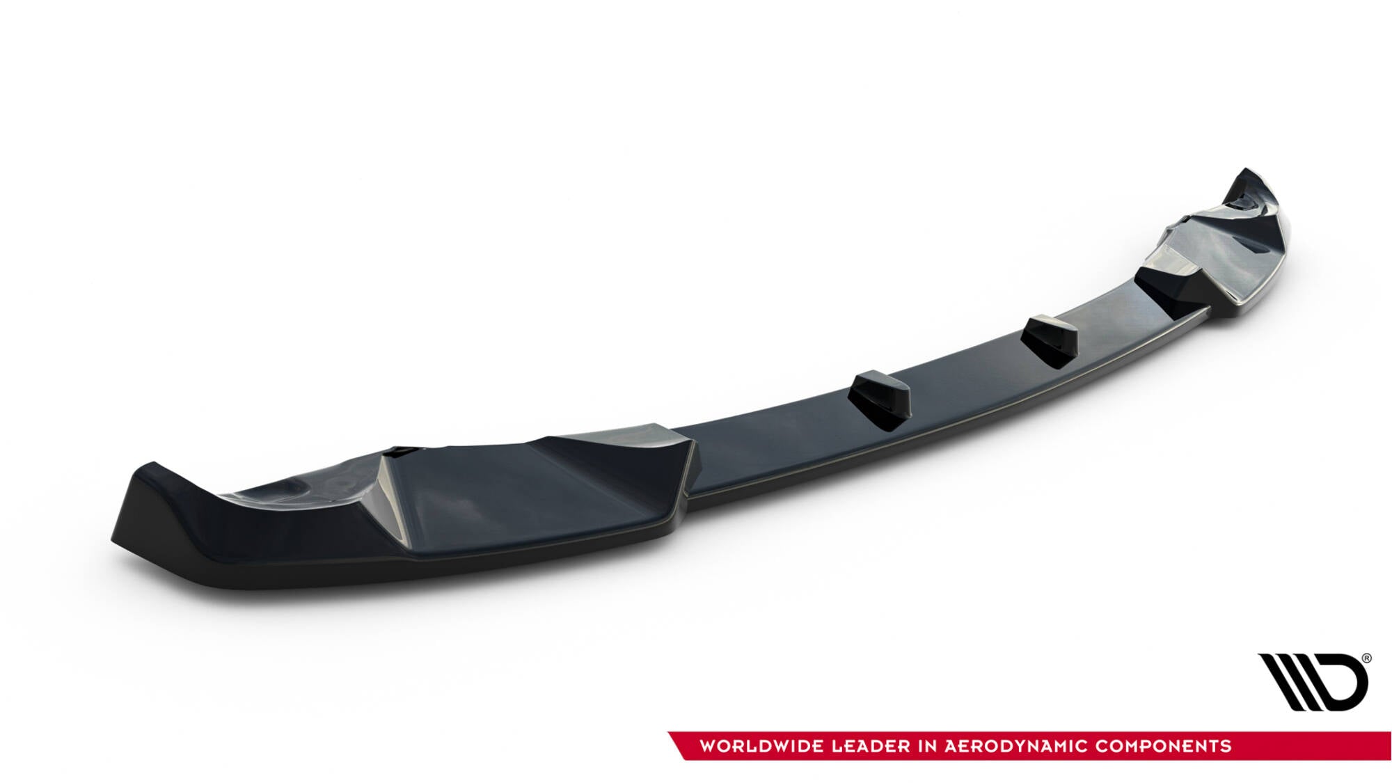 Spoiler til Toyota Iq i sort, blank hardplast med tre vinger, vist skrått fra siden mot hvit bakgrunn.