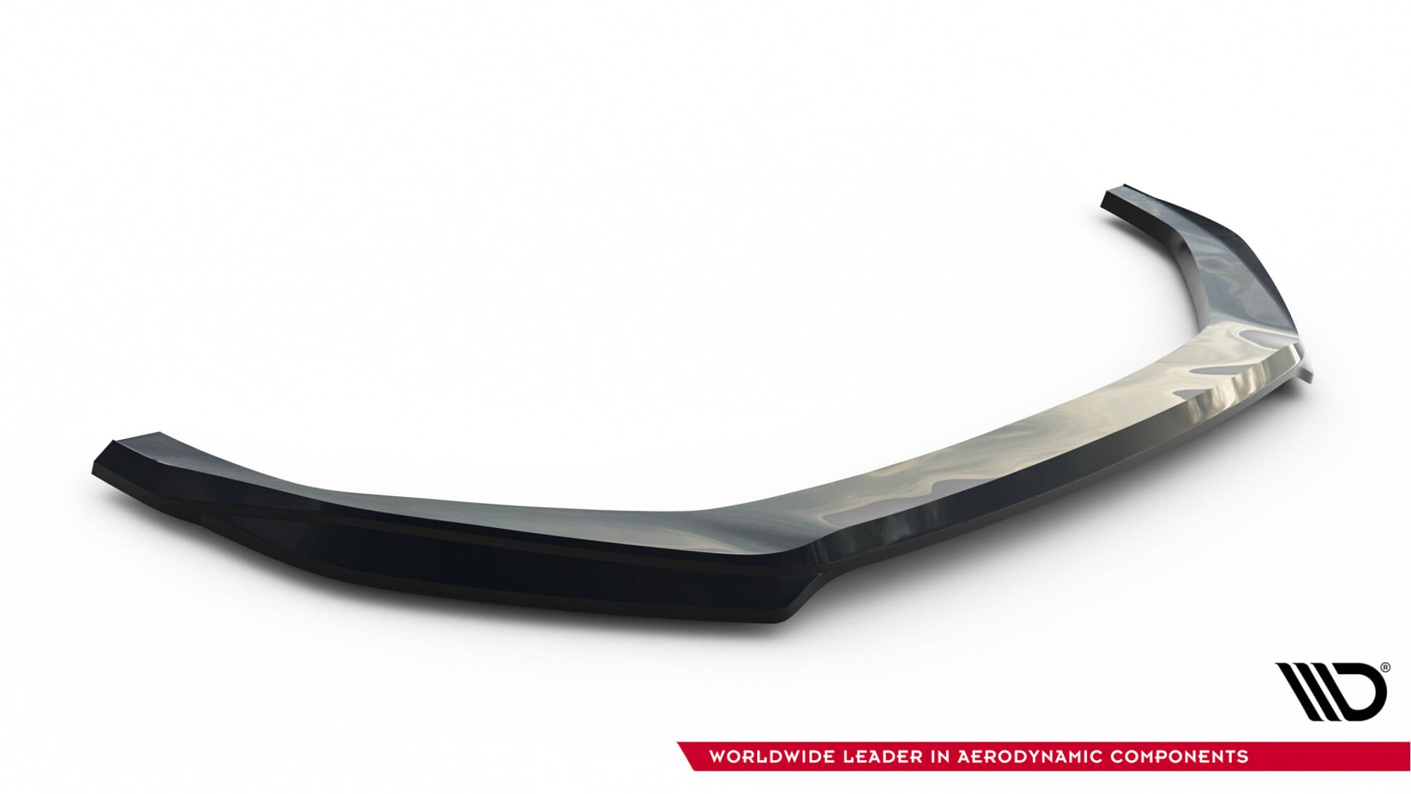 Front splitter Audi A5 F5 Facelift V.1 i blank svart plast med reflekterende detaljer, skrå vinkel.
