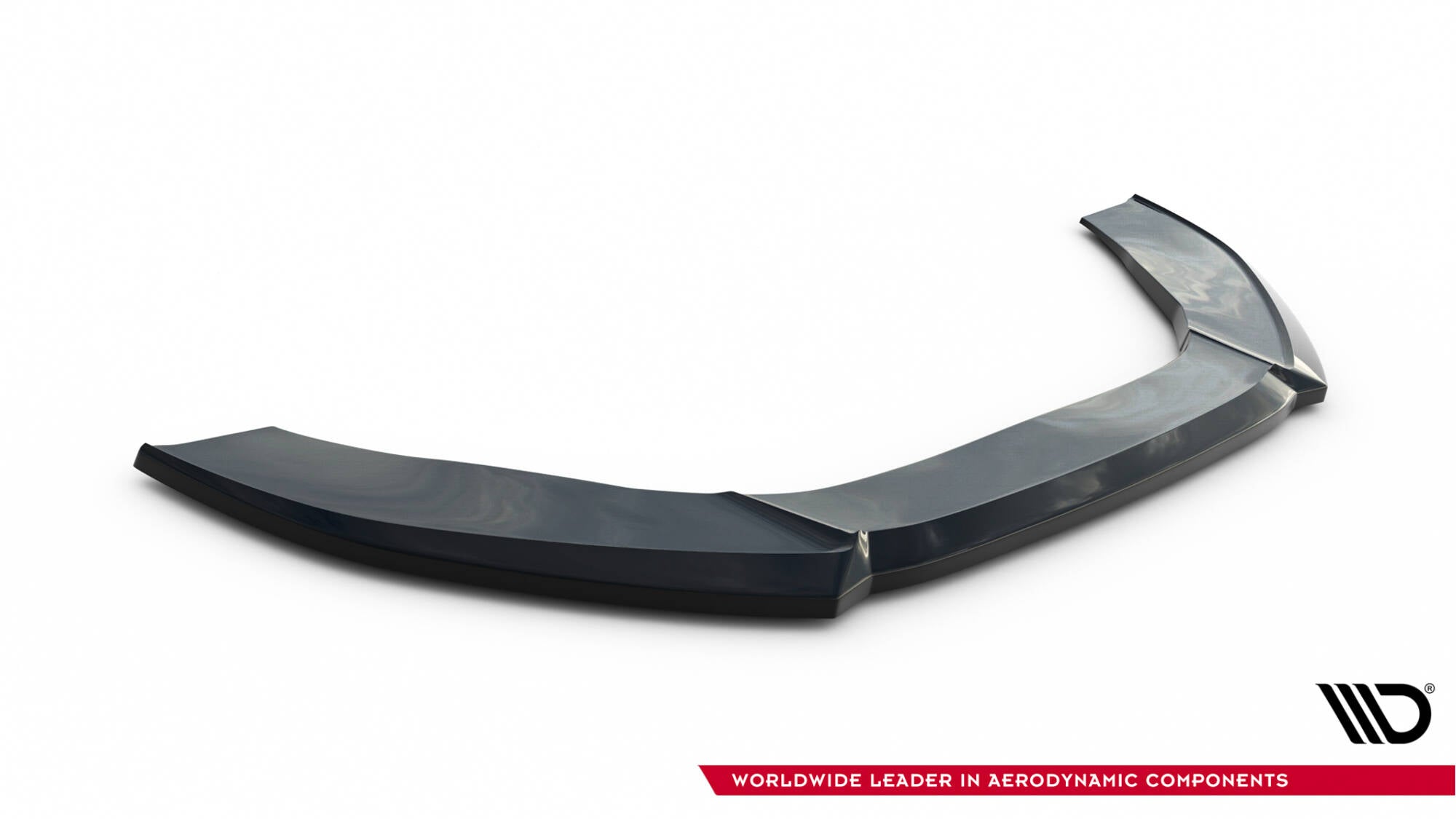 Front splitter Audi A6 C7 S-Line, sort og blank med markerte kanter, sett i vinkel ovenfra.