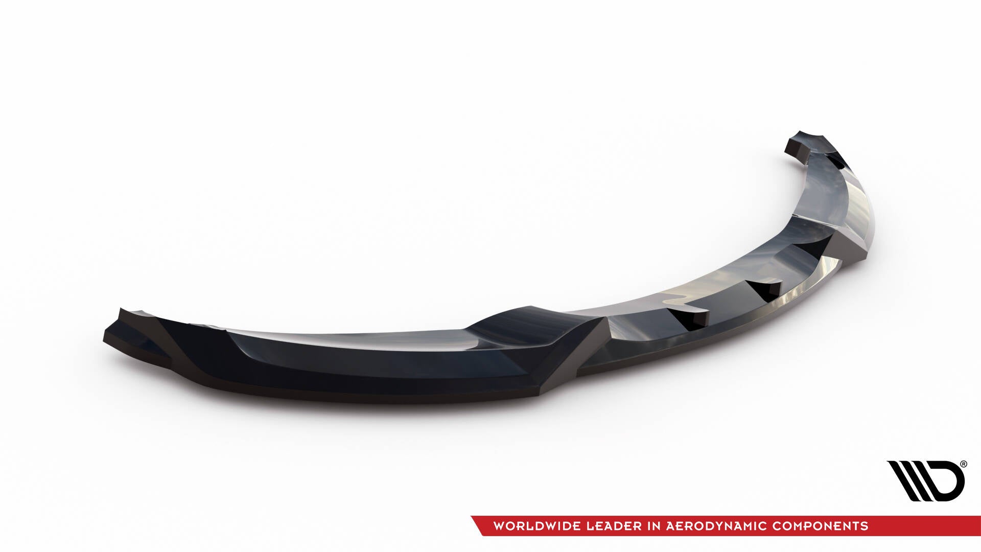 Front splitter til BMW E82 1 M-Pakke V.1 i sort glossy finish med aerodynamiske detaljer.