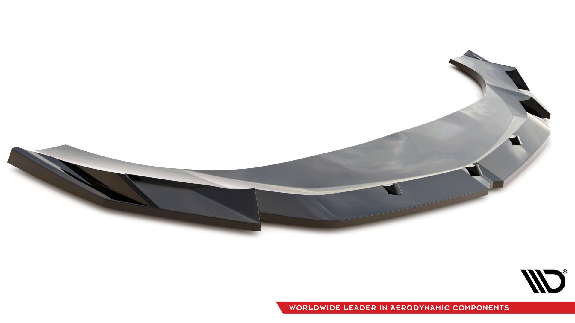 Front splitter Lamborghini Urus MK1 V.1 i sort med blank finish og aerodynamiske detaljer, skrå forvinkel.
