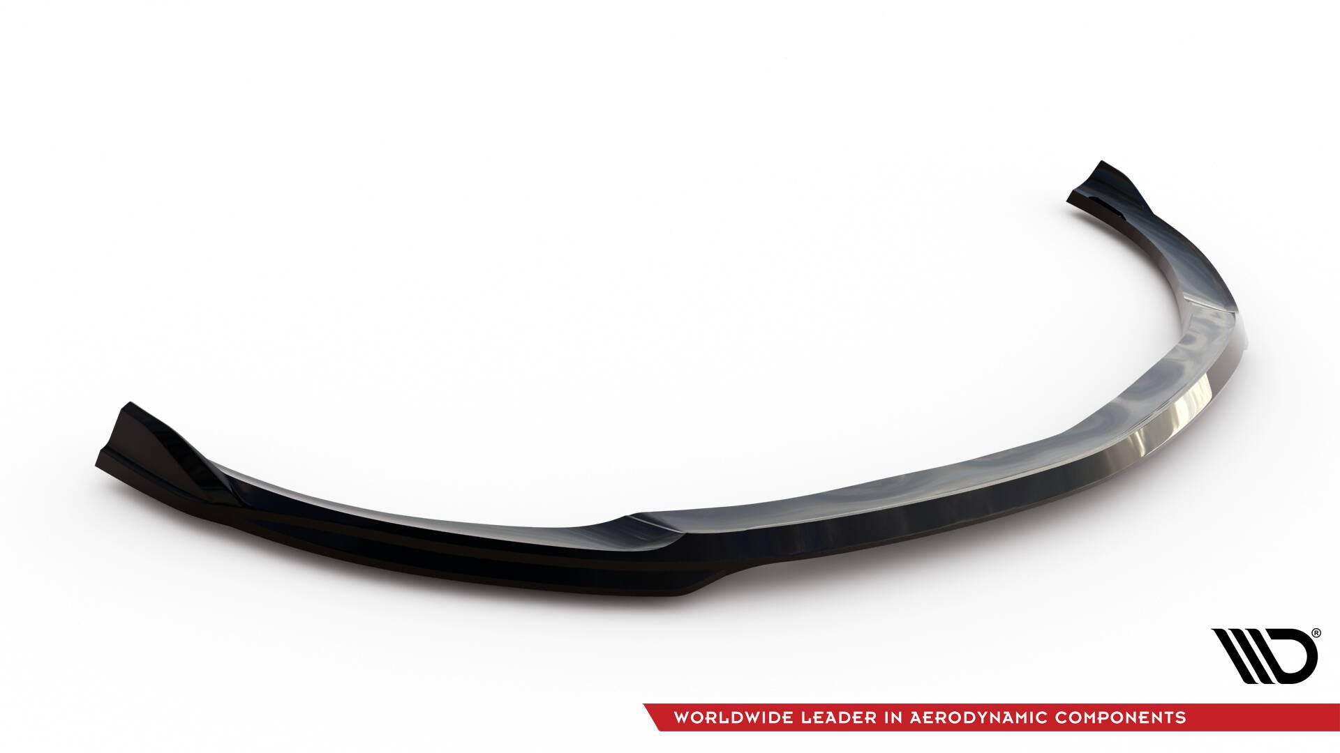 Front lip til Mercedes GT 63 med glanset sort finish og aerodynamiske vinkler mot hvit bakgrunn.