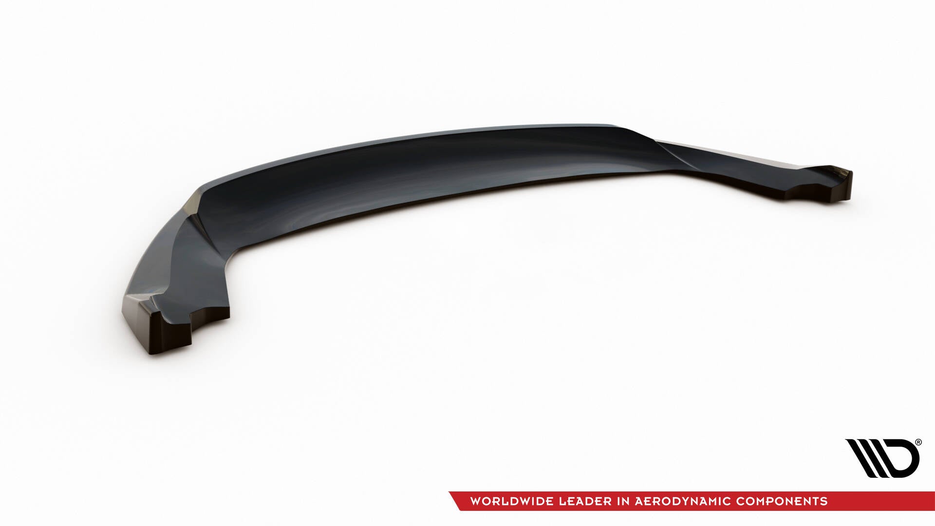 Front splitter for Seat Ibiza FR SC MK4 Facelift V.1, svart plast med buet design, sett skrått ovenfra.