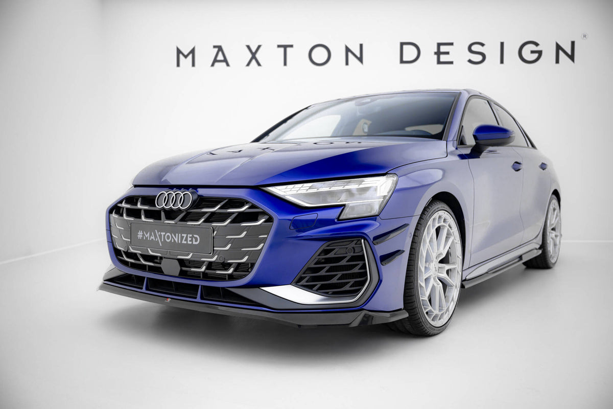 Frontsplitter V.2 i blank sort ABS til Audi A3 S-Line Sedan 8Y Facelift