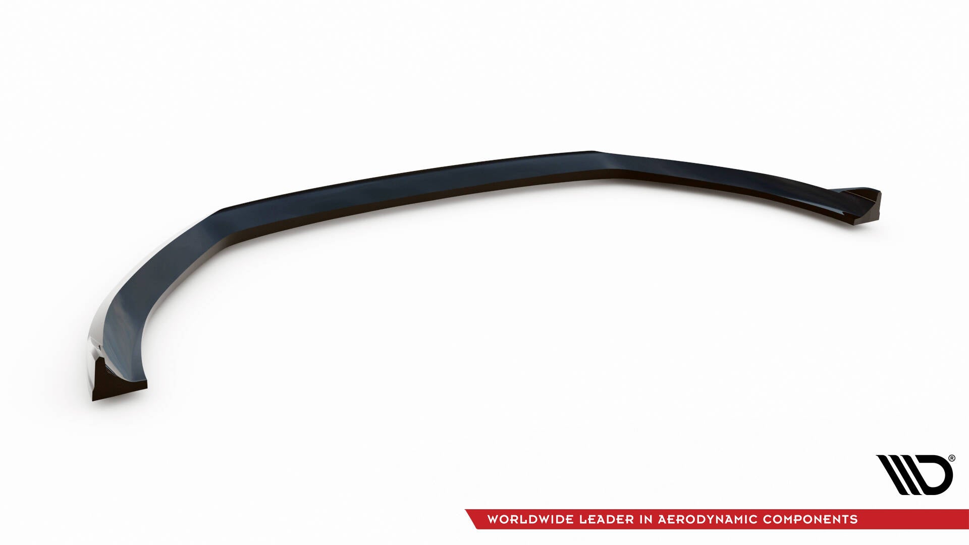 Front lip for Audi A3 Sedan 8V V.2 i sort, glanset plast, skrå vinkel med markerte kanter.