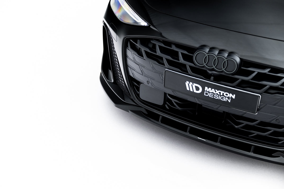 Detaljbilde av frontsplitter til Audi A6 C9 med blank sort finish