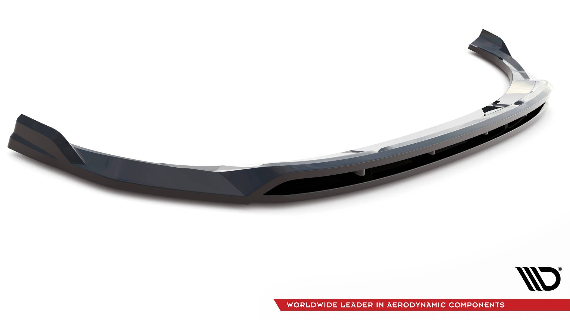 Front splitter Audi E-Tron V.2 sort blank plast med aerodynamiske former og markerte kanter.
