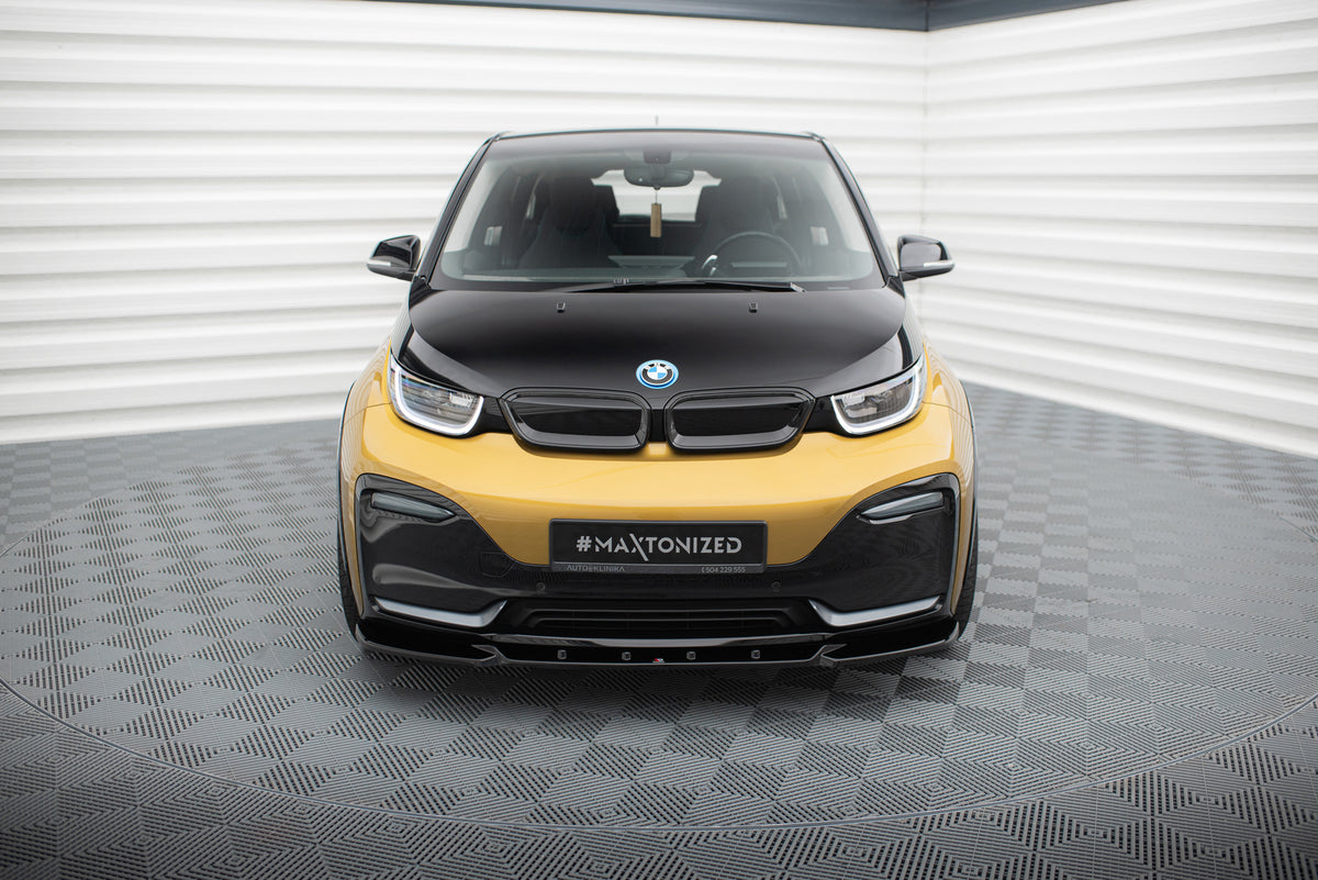 Blank sort frontsplitter montert på BMW i3 S Mk1 Facelift